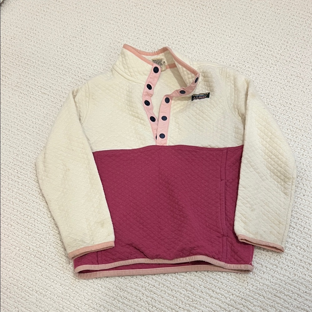 LlBean Kids' Pink and Cream Fleece Pullover